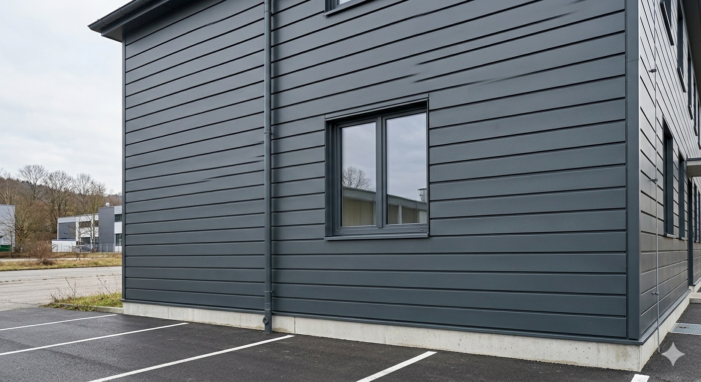 Fassade Nachher — hinterlüftete PREFA-Aluminium-Sidings in Anthrazit